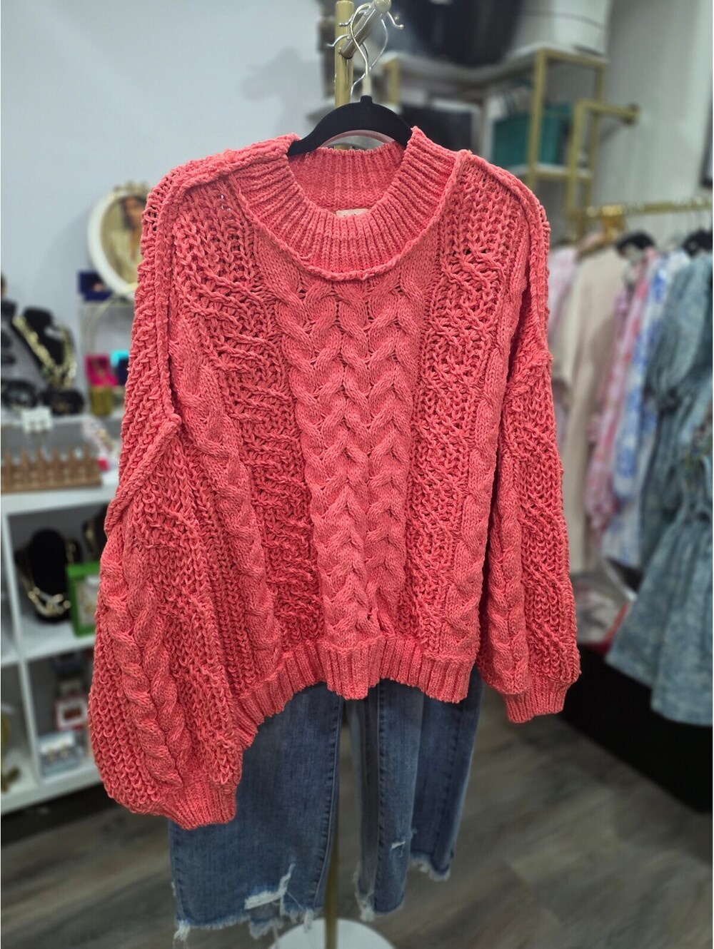 POL Women's Size Large Oversized Boho Cable Knit - Picture 3 of 7